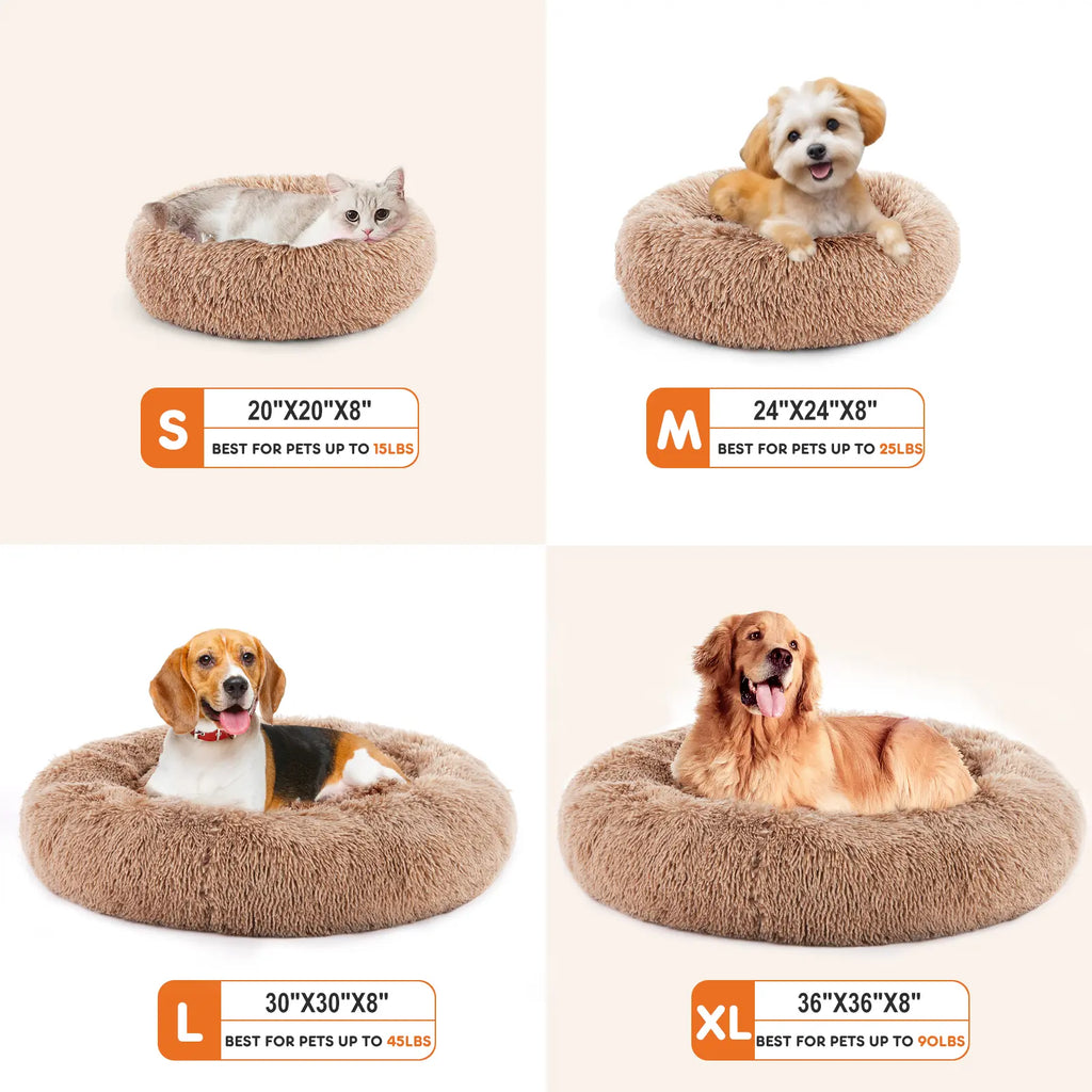 Sweetcrispy Premium Soothing Donut Pet Bed for Cats and Dogs | Machine-Washable Cozy Nest | Plush Waterproof Faux Fur | Non-Slip Base for Small Breeds