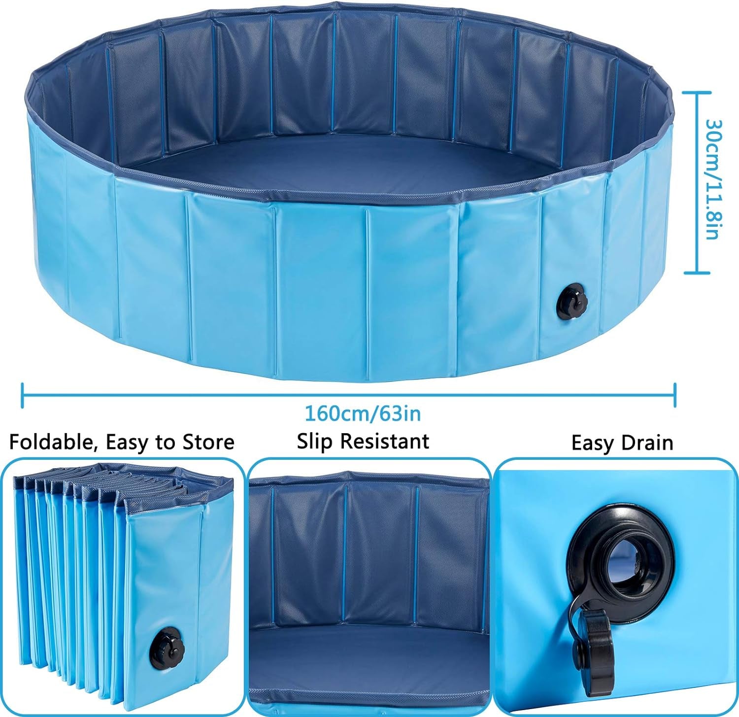 Ultimate Foldable Dog Pool - Collapsible Anti-Slip PVC Bathtub for Large Dogs and Kids - Perfect for Summer Fun!