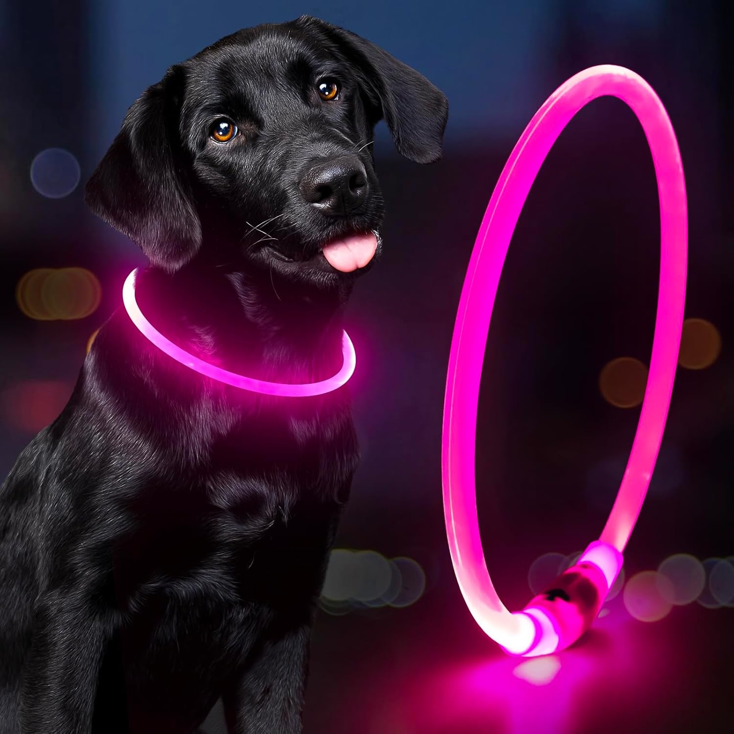 Illuminate Your Dog's Safety with Our Waterproof LED Pink Dog Collar - Rechargeable, Cuttable, and Perfect for Night Walks!
