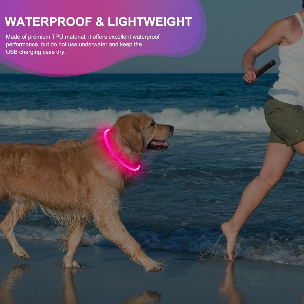 Illuminate Your Dog's Safety with Our Waterproof LED Pink Dog Collar - Rechargeable, Cuttable, and Perfect for Night Walks!