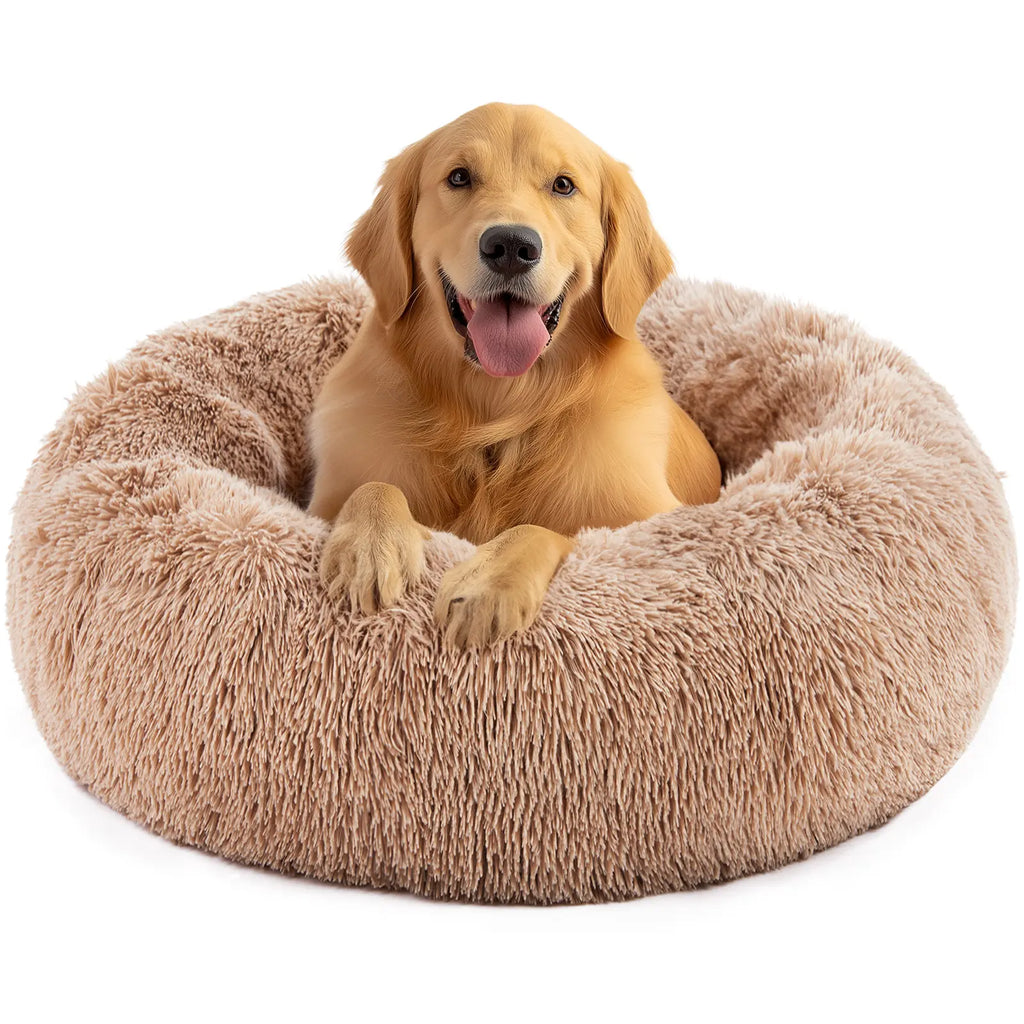 Sweetcrispy Premium Soothing Donut Pet Bed for Cats and Dogs | Machine-Washable Cozy Nest | Plush Waterproof Faux Fur | Non-Slip Base for Small Breeds