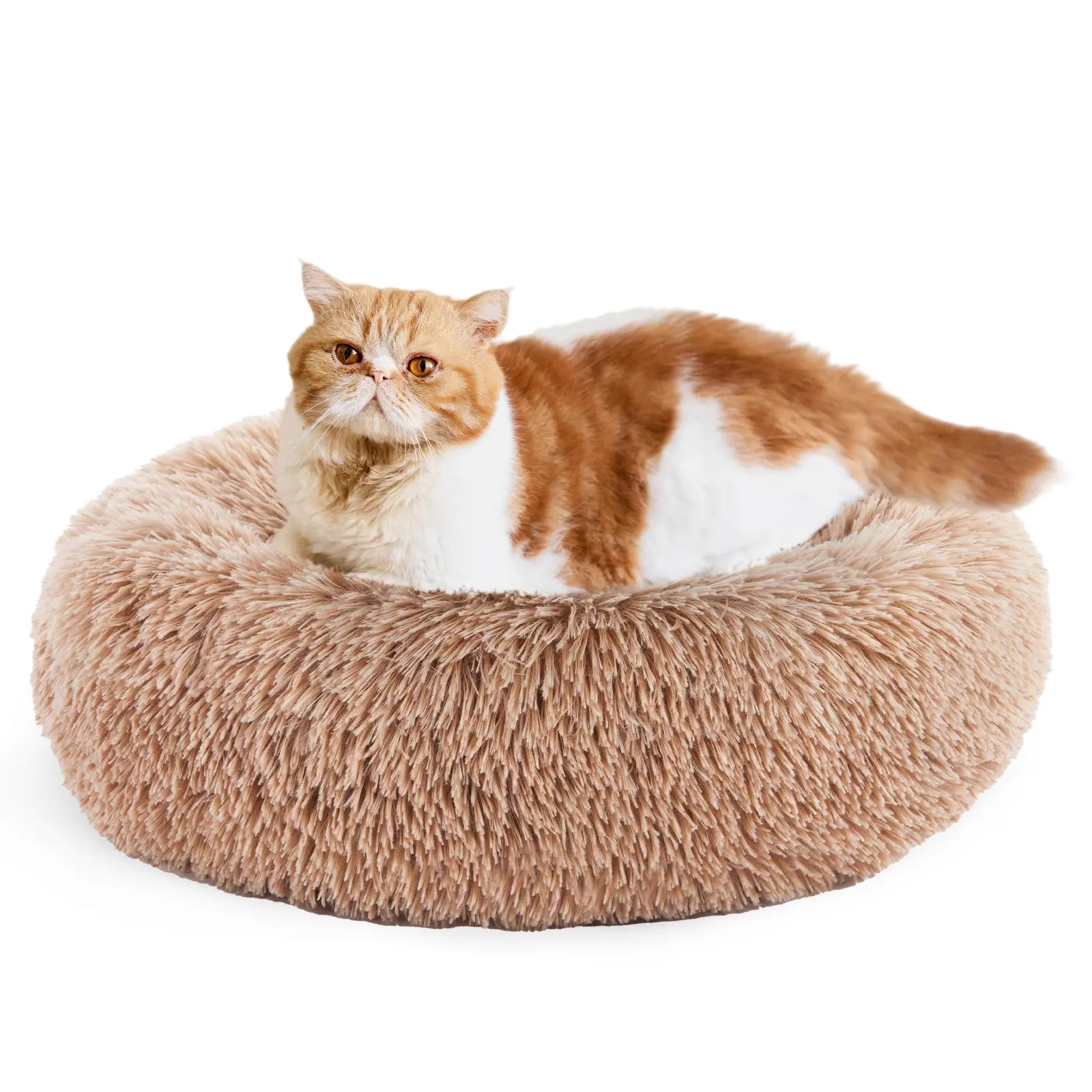 Sweetcrispy Premium Soothing Donut Pet Bed for Cats and Dogs | Machine-Washable Cozy Nest | Plush Waterproof Faux Fur | Non-Slip Base for Small Breeds