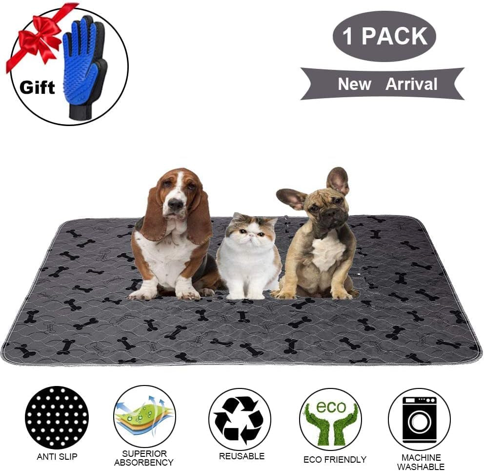 Ultimate Washable Dog Pee Pads with Free Grooming Gloves - Non-Slip, Super Absorbent, and Reusable for Training and Whelping