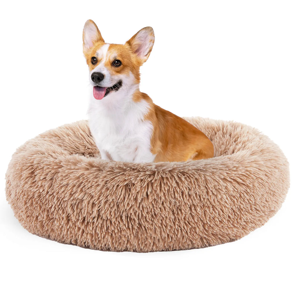Sweetcrispy Premium Soothing Donut Pet Bed for Cats and Dogs | Machine-Washable Cozy Nest | Plush Waterproof Faux Fur | Non-Slip Base for Small Breeds
