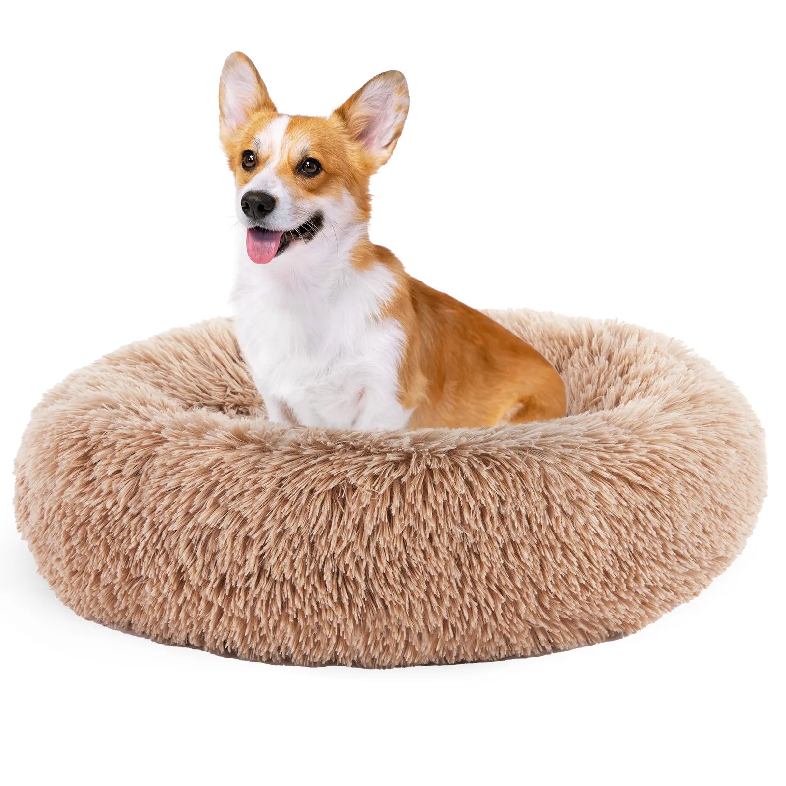 Sweetcrispy Premium Soothing Donut Pet Bed for Cats and Dogs | Machine-Washable Cozy Nest | Plush Waterproof Faux Fur | Non-Slip Base for Small Breeds