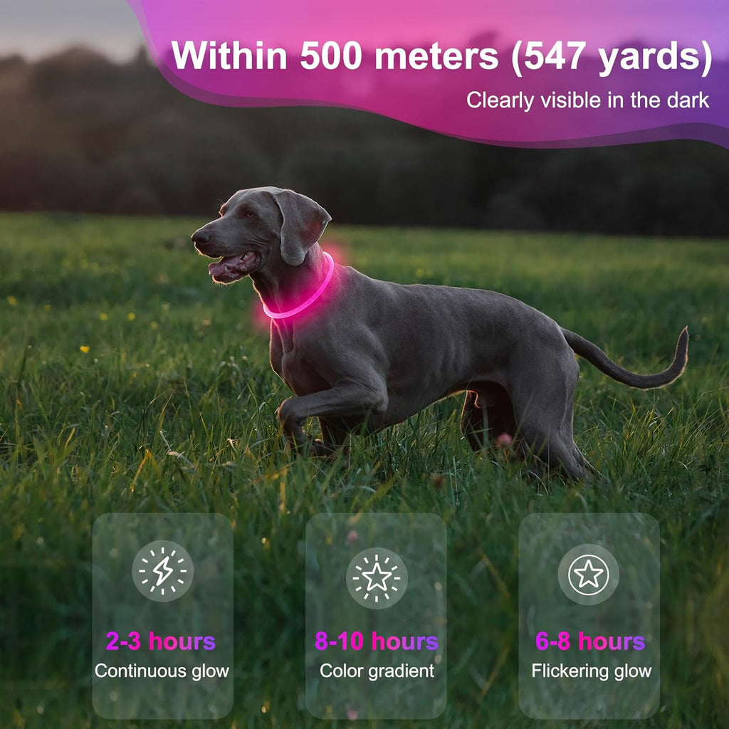 Illuminate Your Dog's Safety with Our Waterproof LED Pink Dog Collar - Rechargeable, Cuttable, and Perfect for Night Walks!