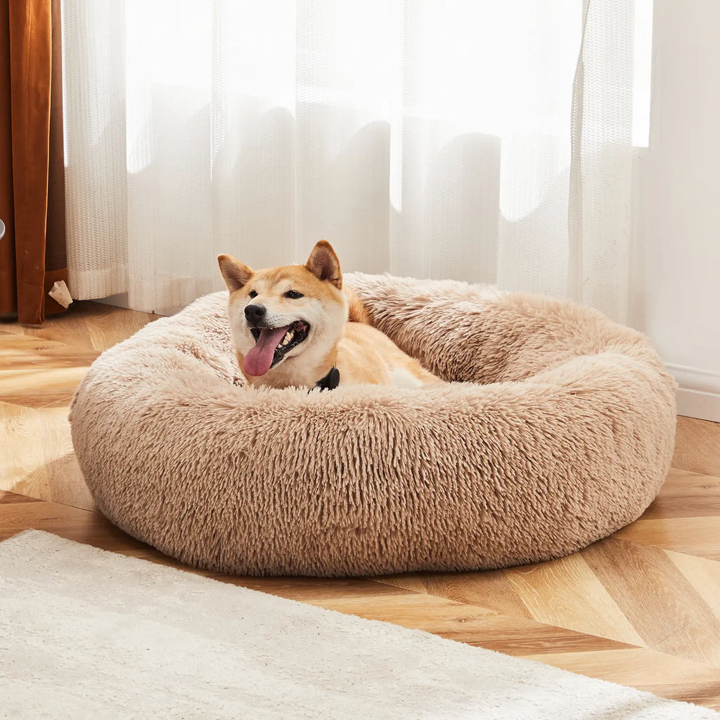 Sweetcrispy Premium Soothing Donut Pet Bed for Cats and Dogs | Machine-Washable Cozy Nest | Plush Waterproof Faux Fur | Non-Slip Base for Small Breeds