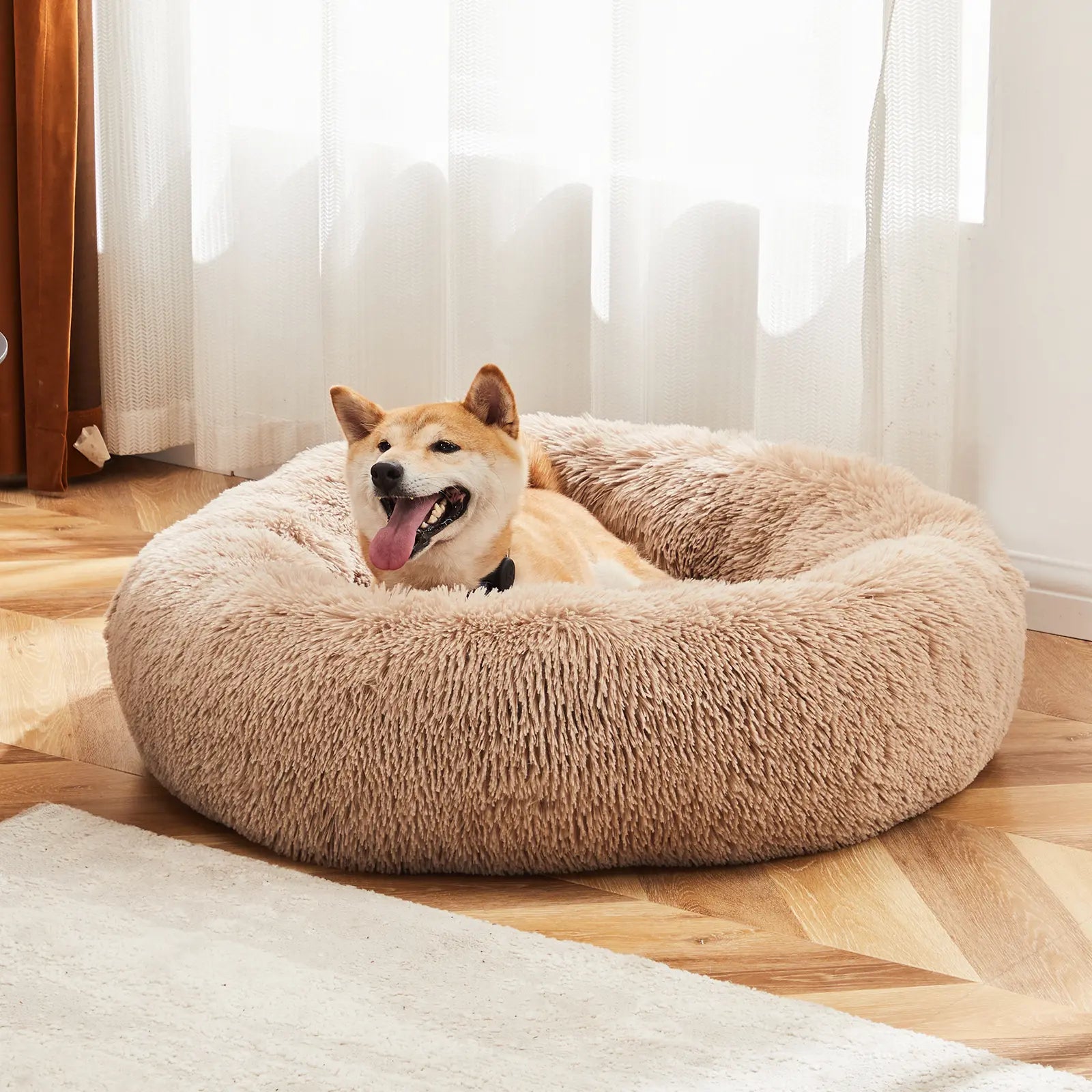 Sweetcrispy Premium Soothing Donut Pet Bed for Cats and Dogs | Machine-Washable Cozy Nest | Plush Waterproof Faux Fur | Non-Slip Base for Small Breeds