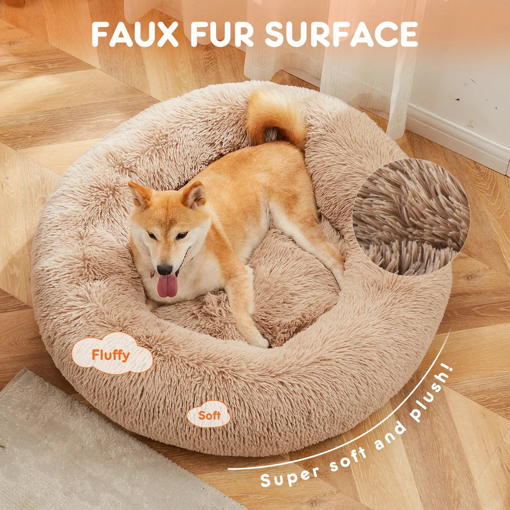 Sweetcrispy Premium Soothing Donut Pet Bed for Cats and Dogs | Machine-Washable Cozy Nest | Plush Waterproof Faux Fur | Non-Slip Base for Small Breeds