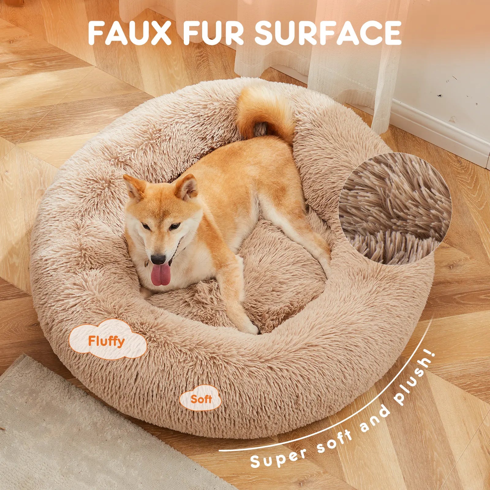 Sweetcrispy Premium Soothing Donut Pet Bed for Cats and Dogs | Machine-Washable Cozy Nest | Plush Waterproof Faux Fur | Non-Slip Base for Small Breeds